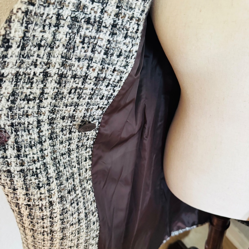 Sam Edelman Tweed Drape Lapel Wrap Coat, Natural Tweed, Black Gray Size 8, NWT - Picture 14 of 15
